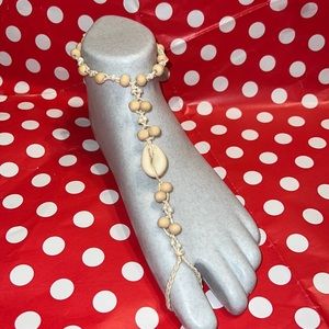 New One Boho Beaded Faux Pearls Cowrie Sea Shell Anklet Barefoot Beach Sandal